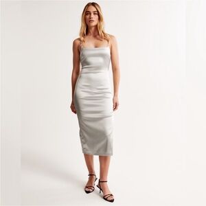 Abercrombie Stretch Satin Column Midi Dress - Grey Silver Medium